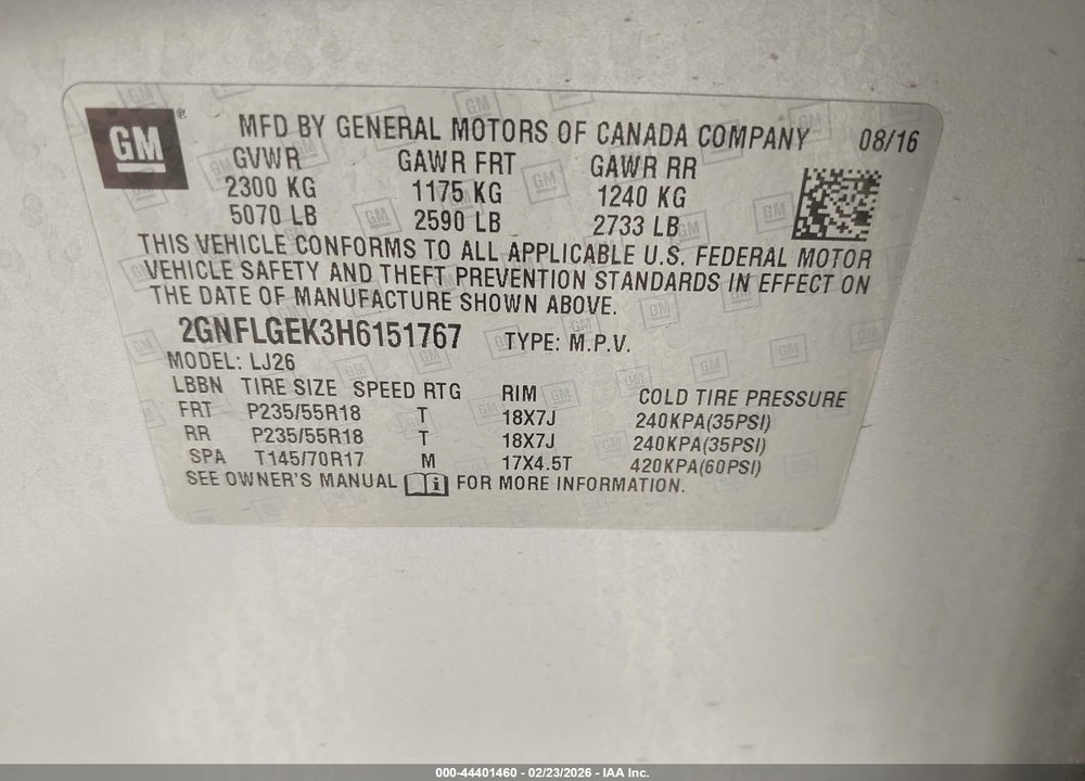 2017 CHEVROLET EQUINOX PREMIER VIN: 2GNFLGEK3H6151767