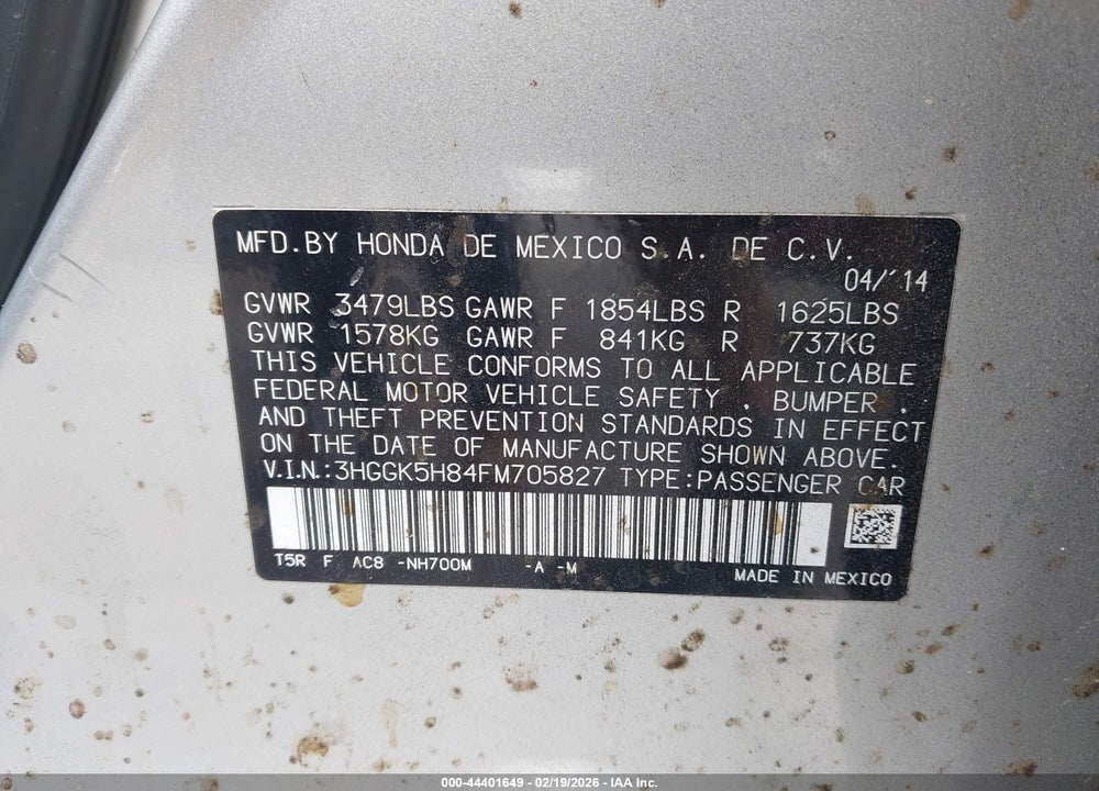 2015 HONDA FIT EX/EX-L VIN: 3HGGK5H84FM705827