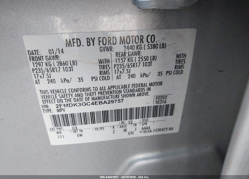 2014 FORD EDGE SE VIN: 2FMDK3GC4EBA29757