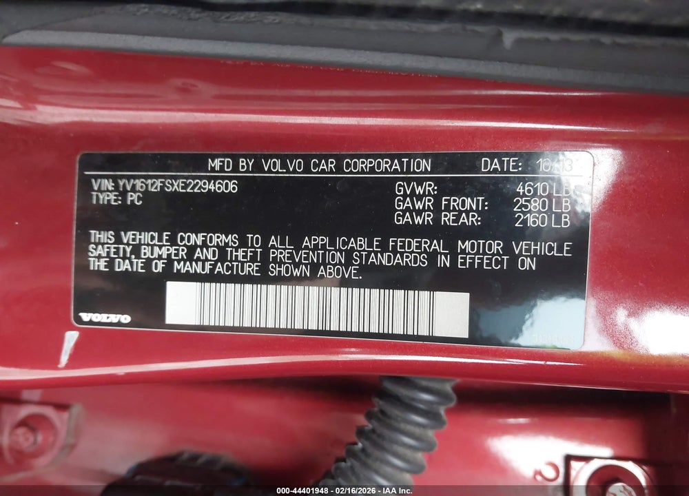 2014 VOLVO S60 T5 VIN: YV1612FSXE2294606