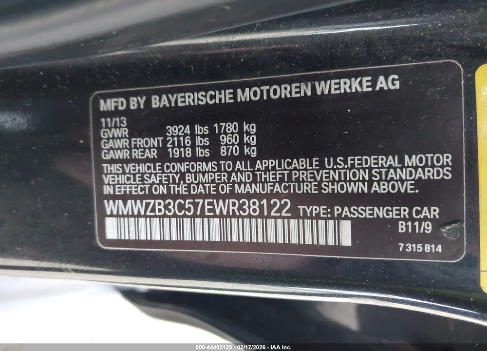 2014 MINI COUNTRYMAN COOPER VIN: WMWZB3C57EWR38122