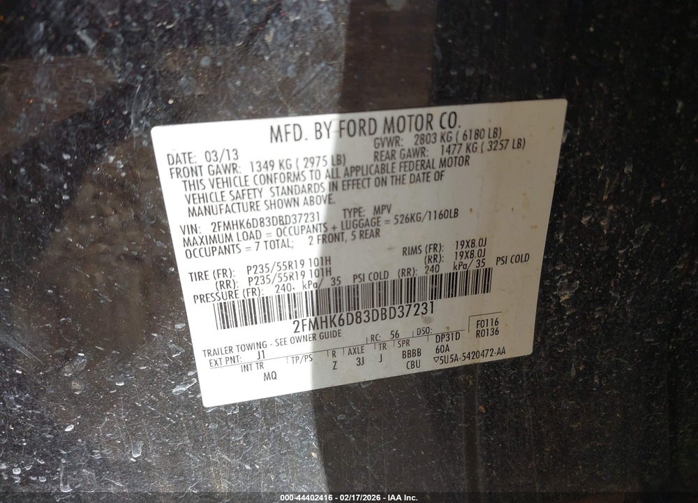 2013 FORD FLEX LIMITED VIN: 2FMHK6D83DBD37231