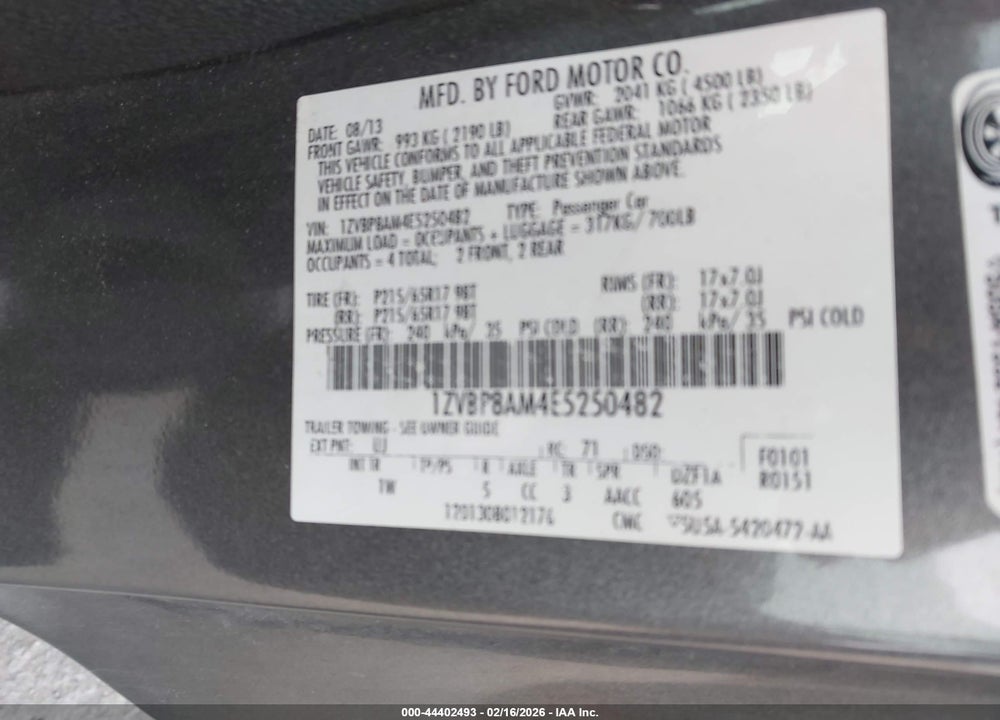 2014 FORD MUSTANG V6 VIN: 1ZVBP8AM4E5250482