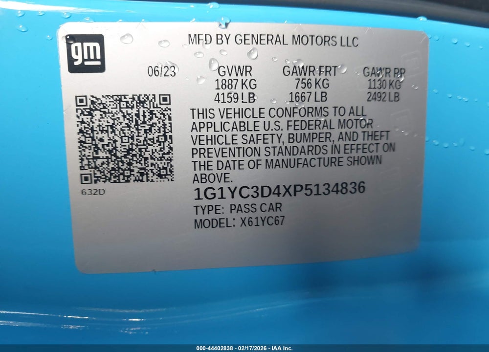 2023 CHEVROLET CORVETTE STINGRAY RWD  3LT VIN: 1G1YC3D4XP5134836