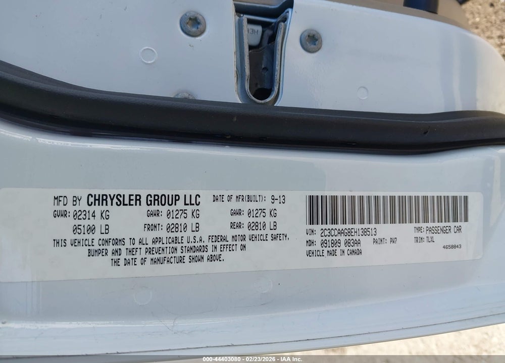 2014 CHRYSLER 300 VIN: 2C3CCAAG8EH138513