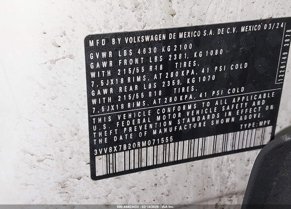 2024 VOLKSWAGEN TAOS 1.5T S VIN: 3VV8X7B20RM071555