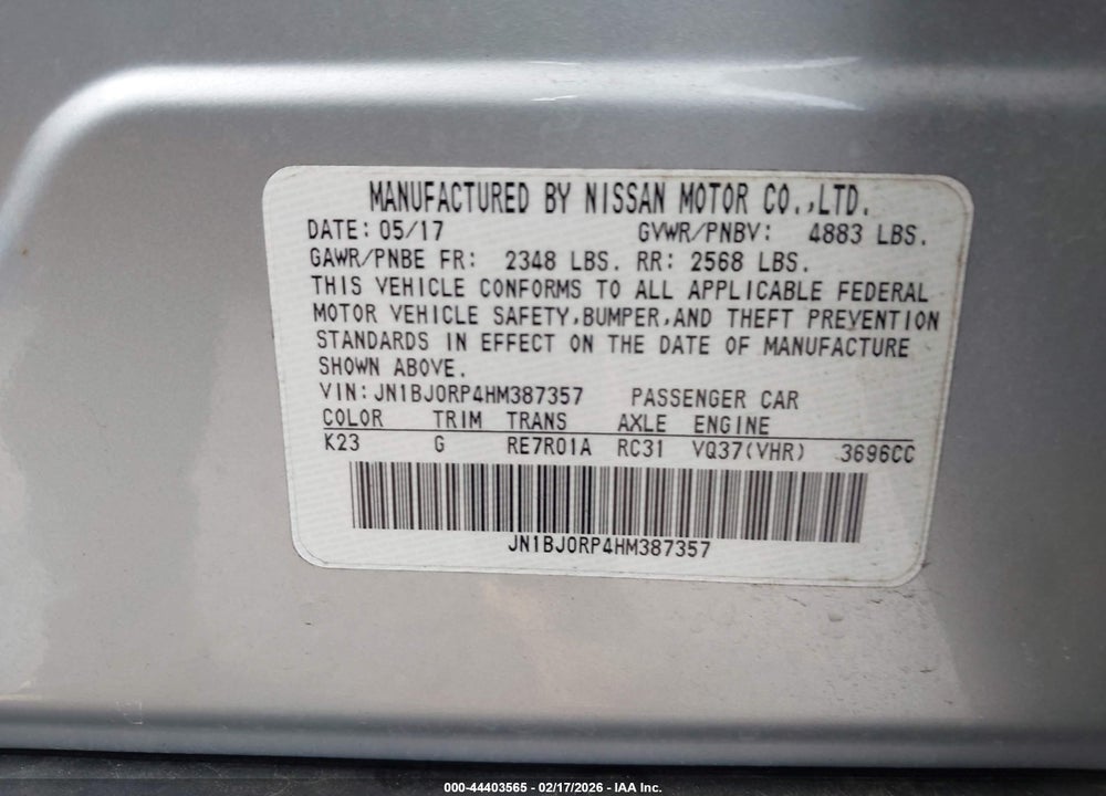 2017 INFINITI QX50 VIN: JN1BJ0RP4HM387357
