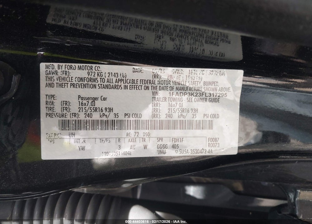 2015 FORD FOCUS SE VIN: 1FADP3K23FL317295