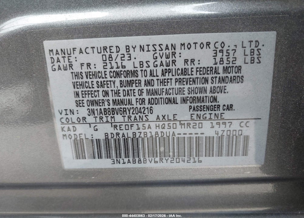 2024 NISSAN SENTRA S XTRONIC CVT VIN: 3N1AB8BV6RY204216