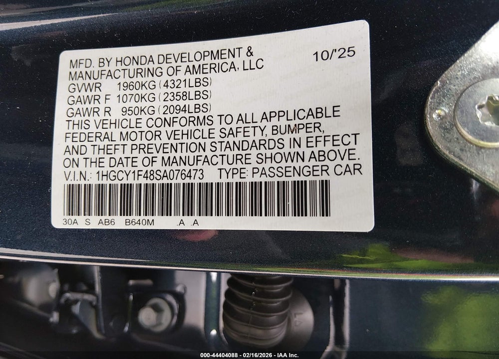 2025 HONDA ACCORD SE VIN: 1HGCY1F48SA076473