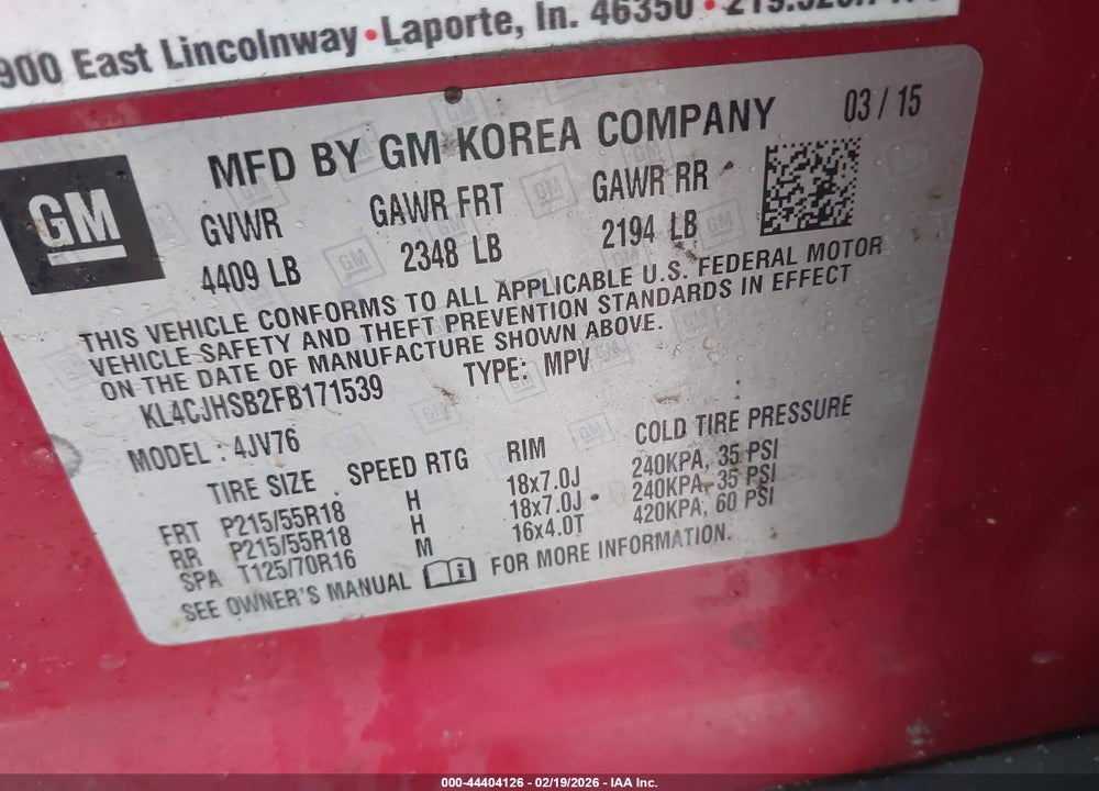 2015 BUICK ENCORE PREMIUM VIN: KL4CJHSB2FB171539
