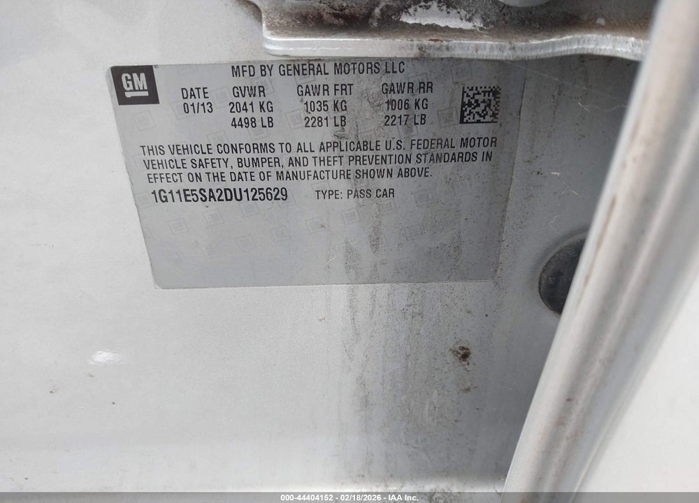 2013 CHEVROLET MALIBU 2LT VIN: 1G11E5SA2DU125629