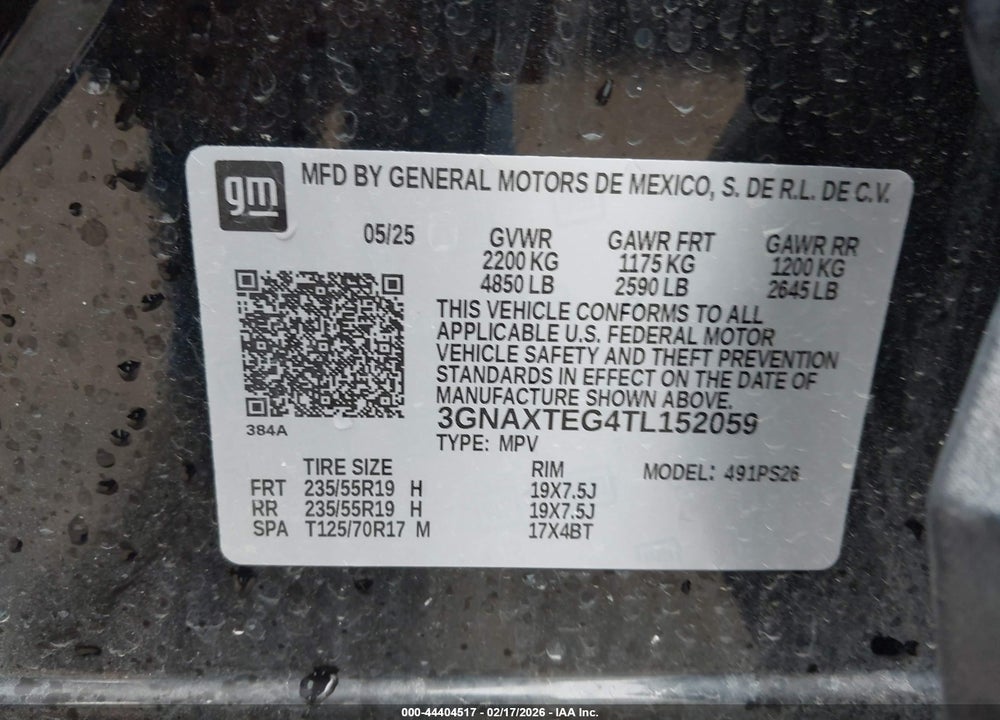 2026 CHEVROLET EQUINOX AWD RS VIN: 3GNAXTEG4TL152059