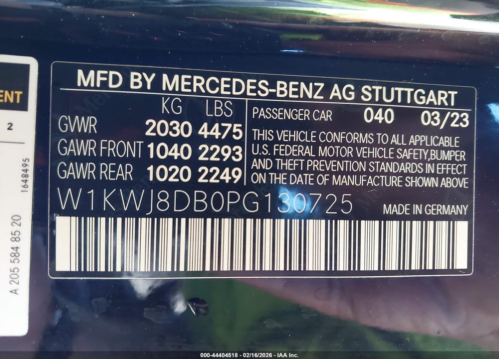 2023 MERCEDES-BENZ C 300 COUPE VIN: W1KWJ8DB0PG130725