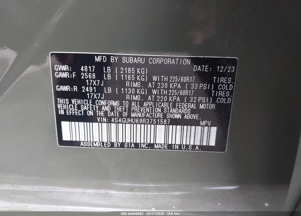 2024 SUBARU CROSSTREK WILDERNESS VIN: 4S4GUHU69R3751587
