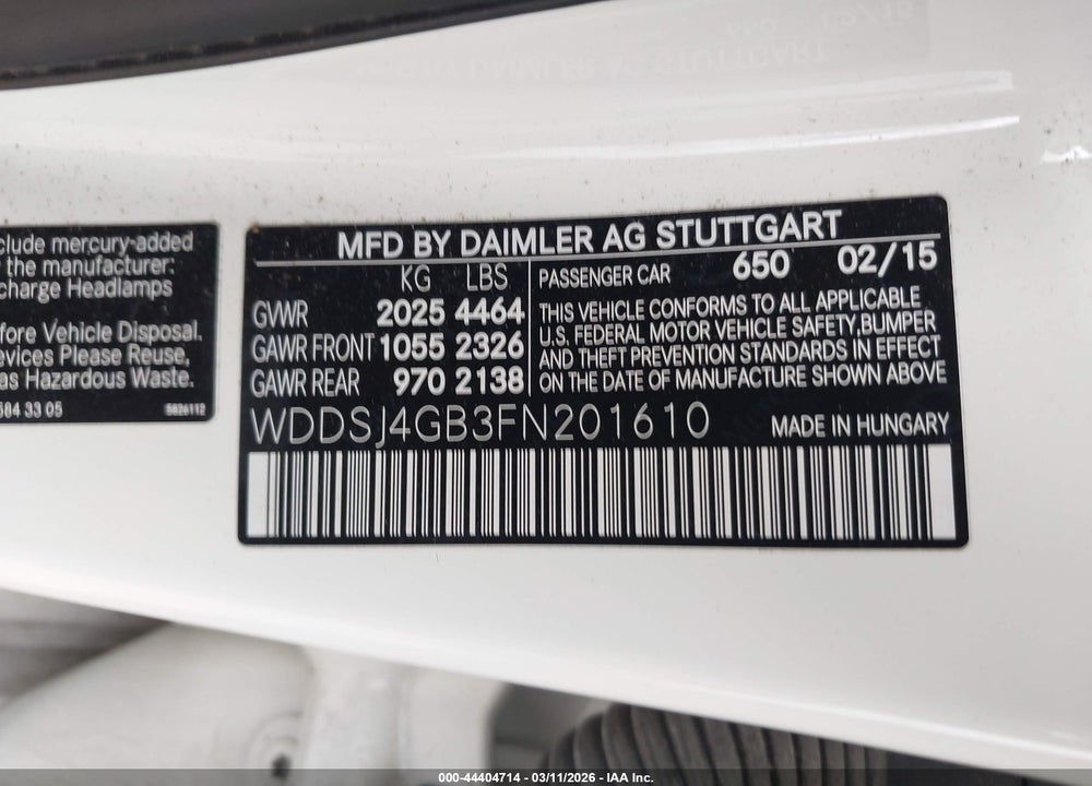 2015 MERCEDES-BENZ CLA 250 4MATIC VIN: WDDSJ4GB3FN201610