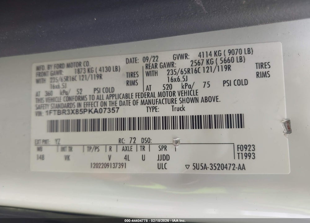 2023 FORD TRANSIT-250 CARGO VAN VIN: 1FTBR3X85PKA07357