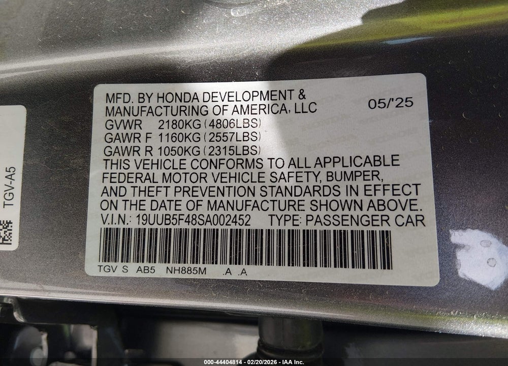 2025 ACURA TLX TECHNOLOGY PACKAGE VIN: 19UUB5F48SA002452