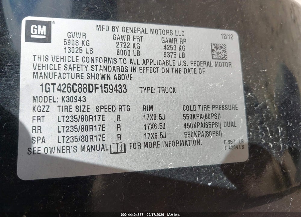 2013 GMC SIERRA 3500HD DENALI VIN: 1GT426C88DF159433