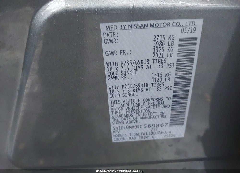 2019 INFINITI QX60 LUXE VIN: 5N1DL0MM9KC569867