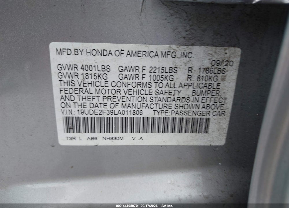 2020 ACURA ILX STANDARD VIN: 19UDE2F39LA011806