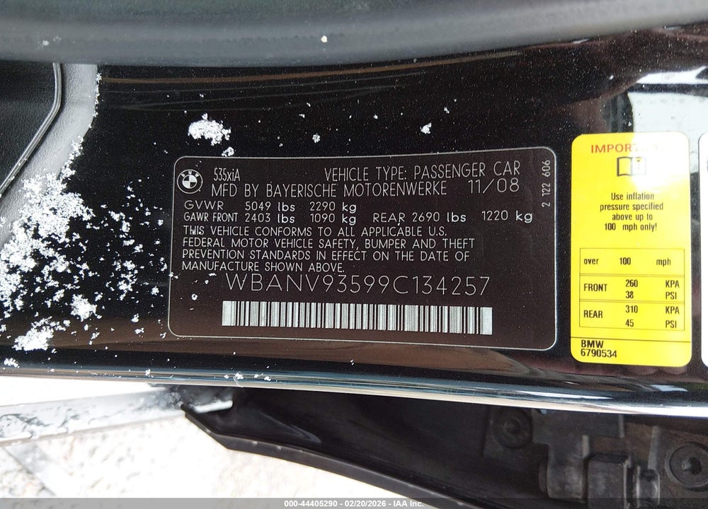 2009 BMW 535I XDRIVE VIN: WBANV93599C134257