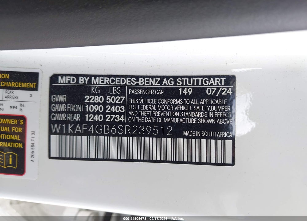 2025 MERCEDES-BENZ C 300 VIN: W1KAF4GB6SR239512