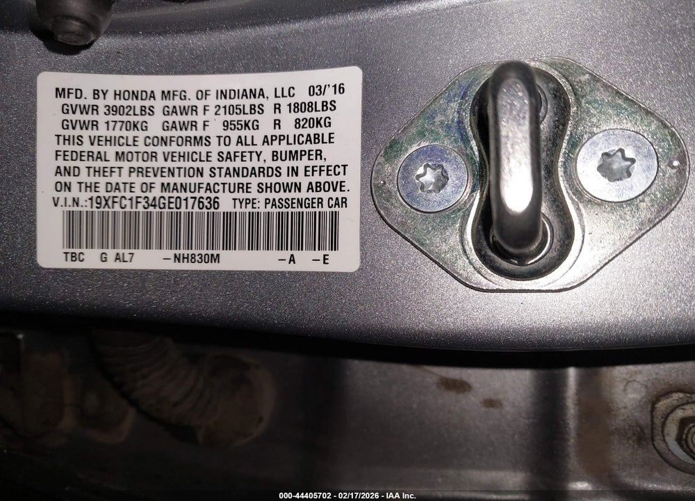 2016 HONDA CIVIC EX-T VIN: 19XFC1F34GE017636