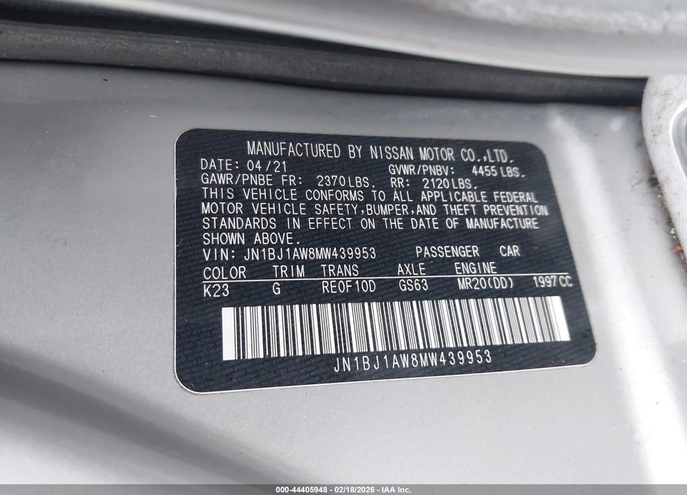 2021 NISSAN ROGUE SPORT S AWD XTRONIC CVT VIN: JN1BJ1AW8MW439953
