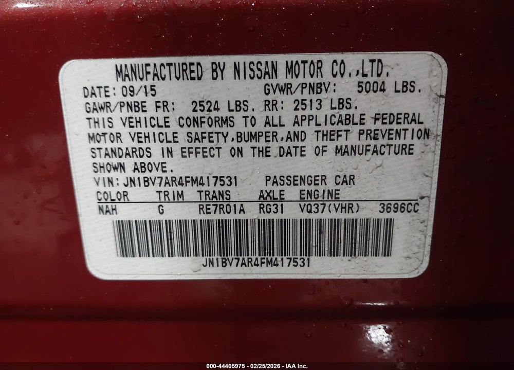 2015 INFINITI Q50 PREMIUM VIN: JN1BV7AR4FM417531