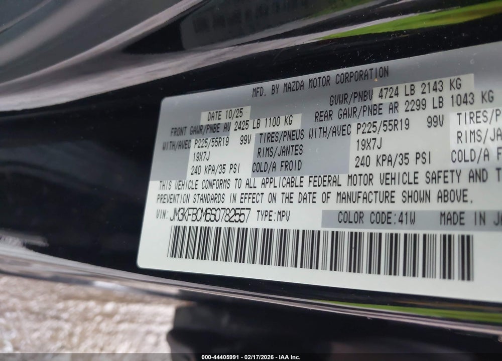 2025 MAZDA CX-5 2.5 S CARBON EDITION VIN: JM3KFBCM6S0782557