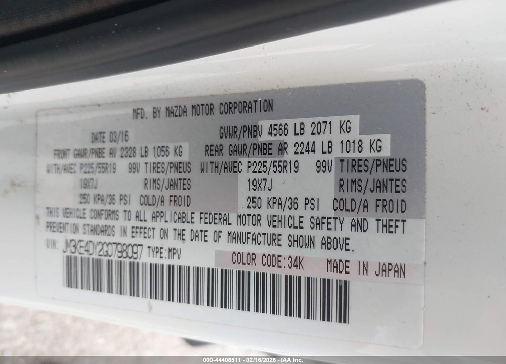2016 MAZDA CX-5 GRAND TOURING VIN: JM3KE4DY2G0798097
