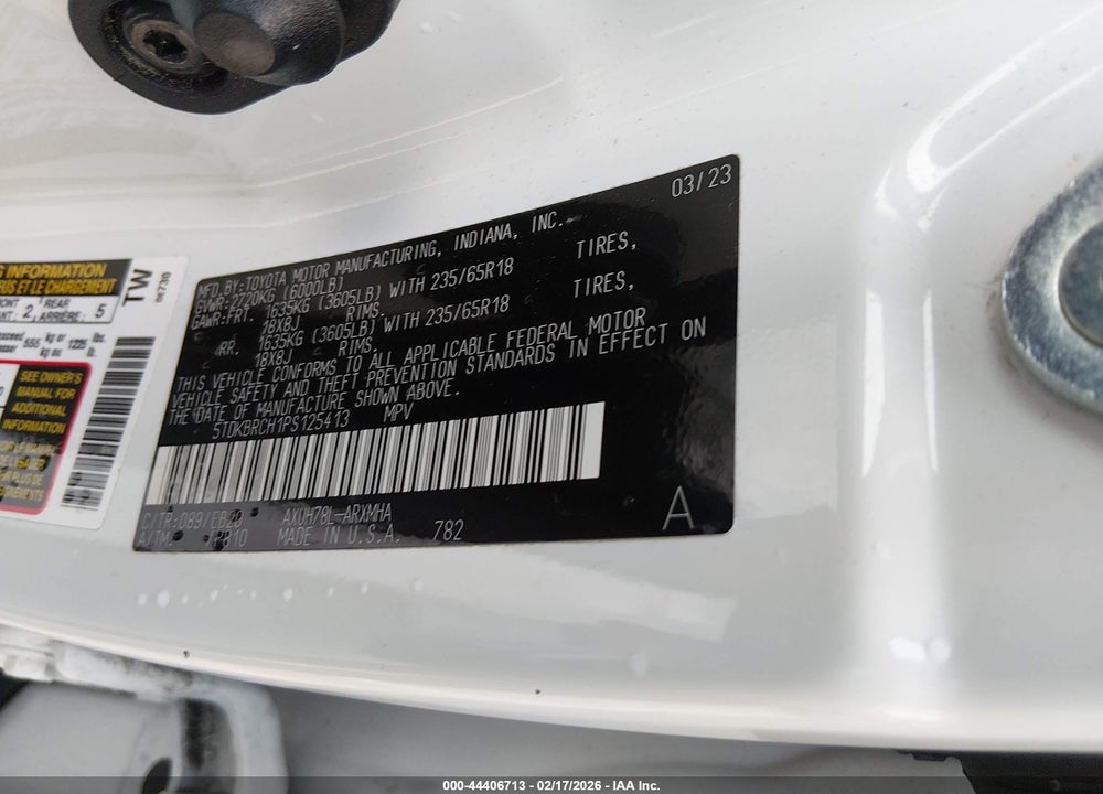 2023 TOYOTA HIGHLANDER HYBRID XLE VIN: 5TDKBRCH1PS125413
