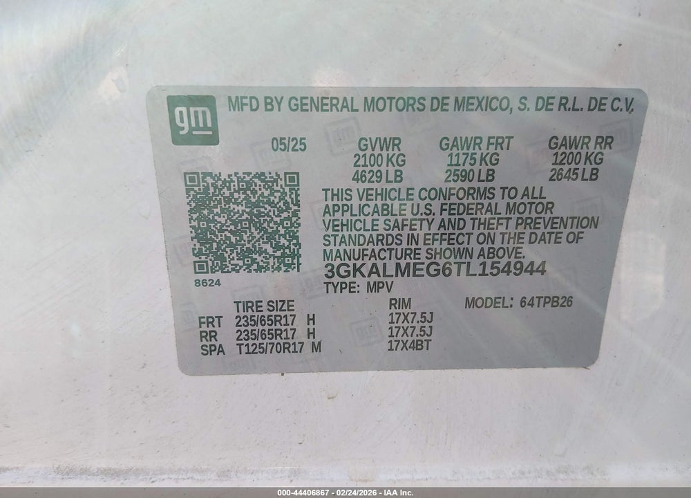 2026 GMC TERRAIN FWD ELEVATION VIN: 3GKALMEG6TL154944
