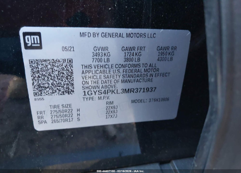 2021 CADILLAC ESCALADE ESV 4WD SPORT VIN: 1GYS4PKL3MR371937