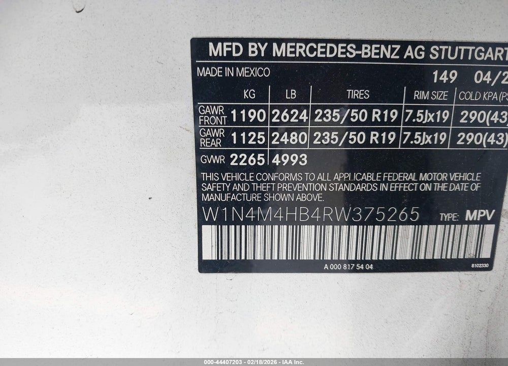 2024 MERCEDES-BENZ GLB 250 4MATIC VIN: W1N4M4HB4RW375265