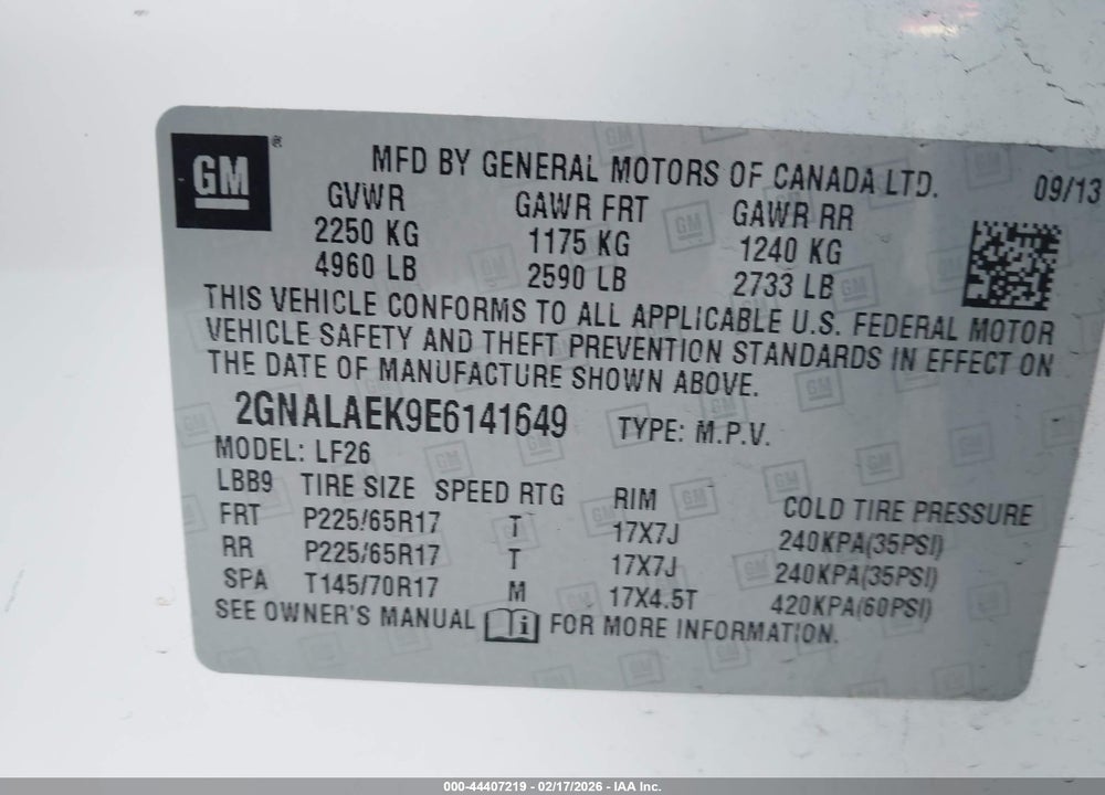 2014 CHEVROLET EQUINOX LS VIN: 2GNALAEK9E6141649