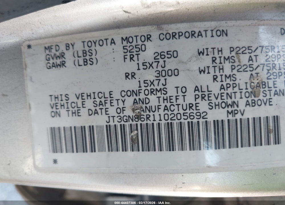 2001 TOYOTA 4RUNNER SR5 V6 VIN: JT3GN86R110205692