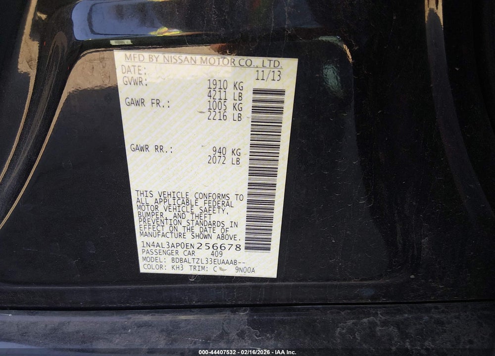 2014 NISSAN ALTIMA 2.5 SV VIN: 1N4AL3AP0EN256678
