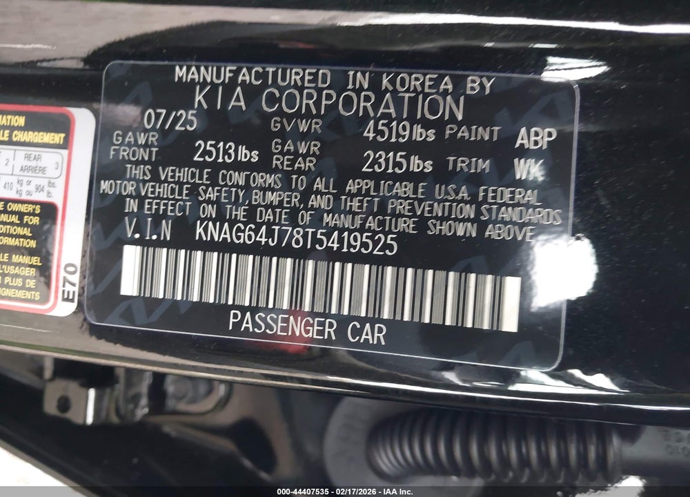 2026 KIA K5 GT-LINE AWD VIN: KNAG64J78T5419525