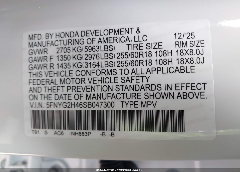 2025 HONDA PILOT EX-L VIN: 5FNYG2H46SB047300