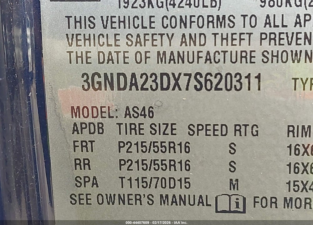 2007 CHEVROLET HHR LT VIN: 3GNDA23DX7S620311