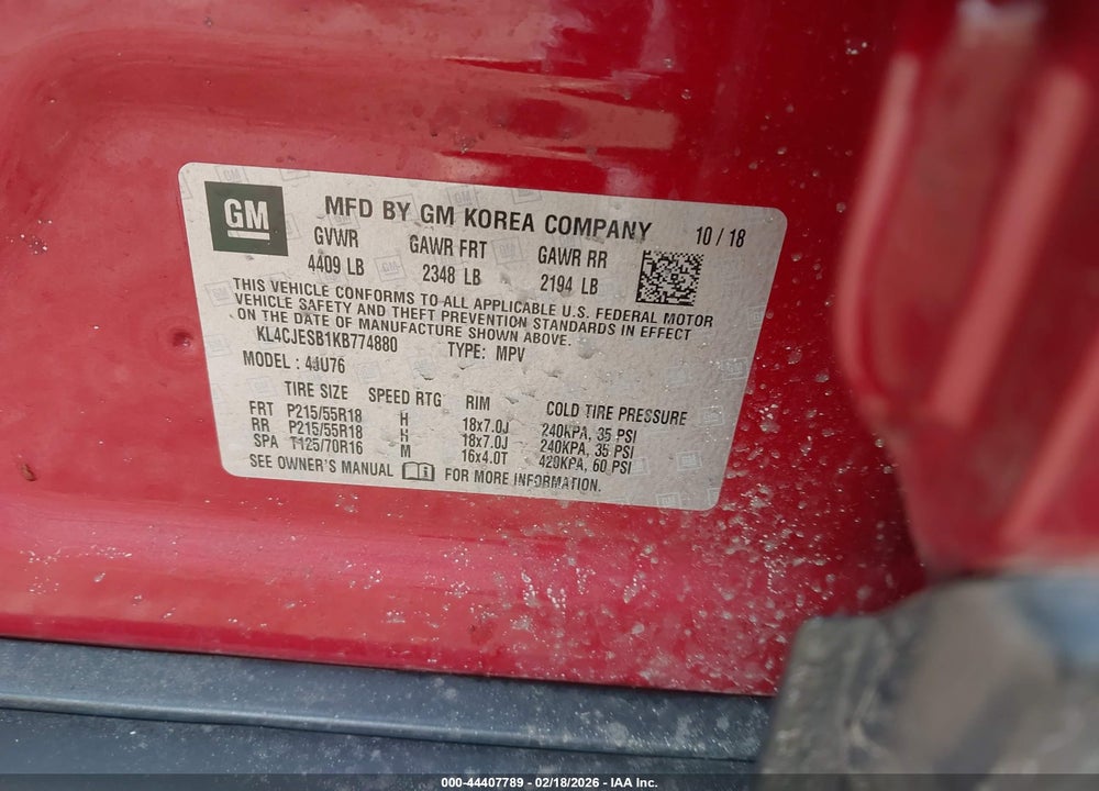2019 BUICK ENCORE AWD PREFERRED VIN: KL4CJESB1KB774880