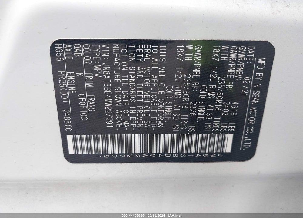 2021 NISSAN ROGUE SV INTELLIGENT AWD VIN: JN8AT3BB4MW227291