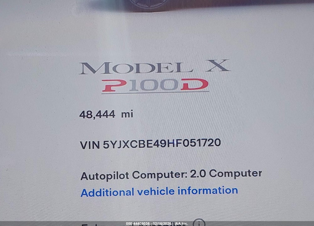 2017 TESLA MODEL X P100D VIN: 5YJXCBE49HF051720
