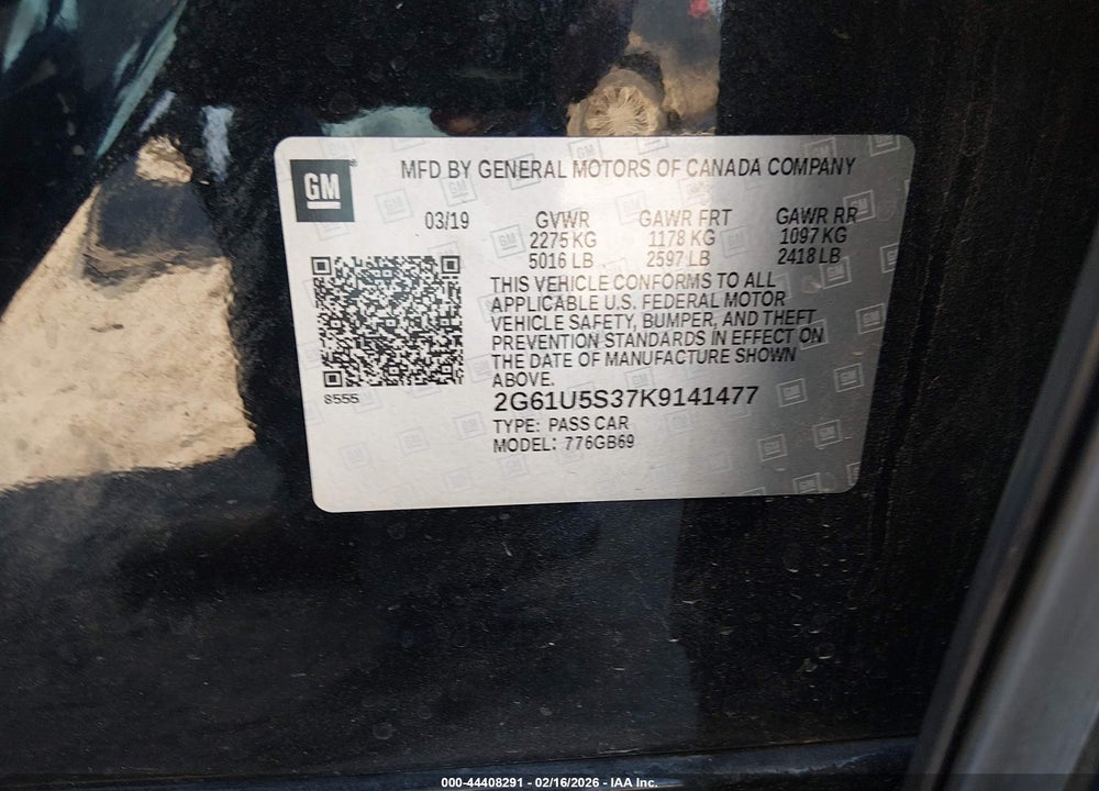 2019 CADILLAC XTS W20 LIVERY PACKAGE VIN: 2G61U5S37K9141477