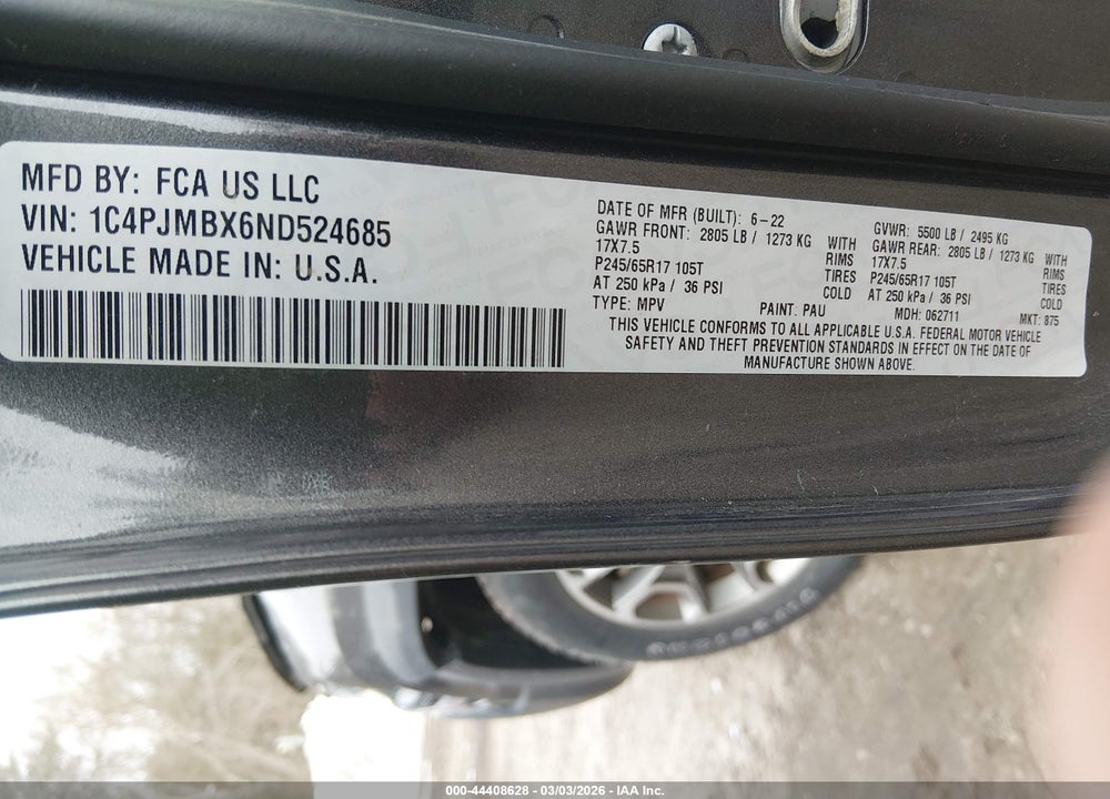 2022 JEEP CHEROKEE TRAILHAWK 4X4 VIN: 1C4PJMBX6ND524685