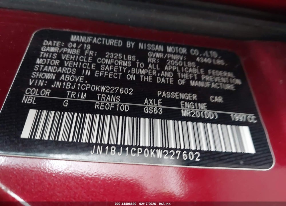 2019 NISSAN ROGUE SPORT SV VIN: JN1BJ1CP0KW227602