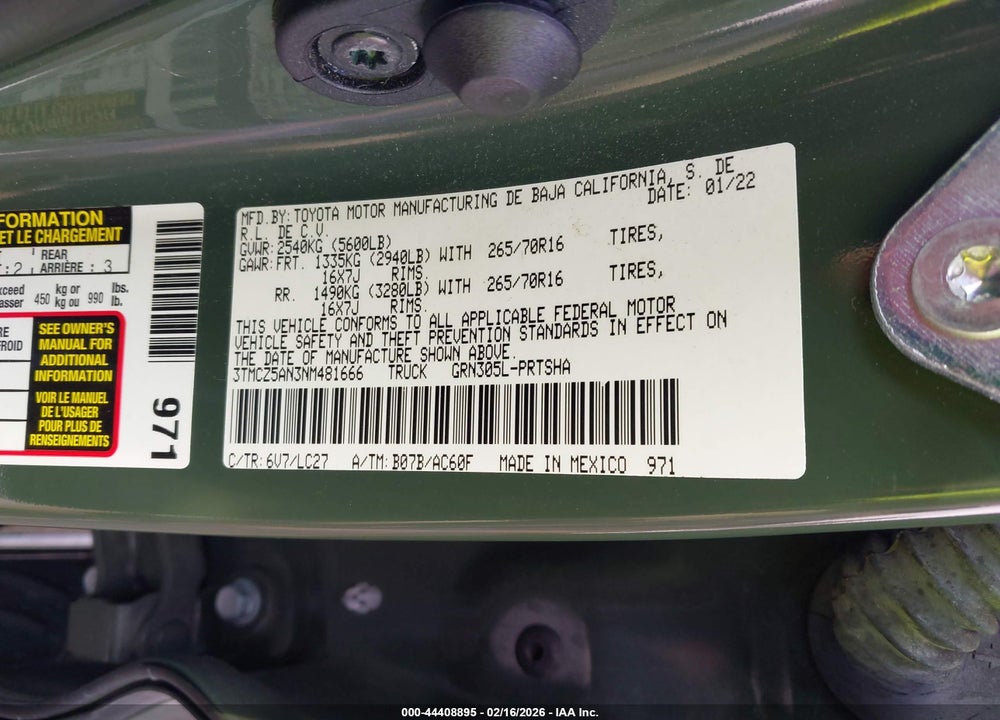 2022 TOYOTA TACOMA TRD OFF ROAD VIN: 3TMCZ5AN3NM481666