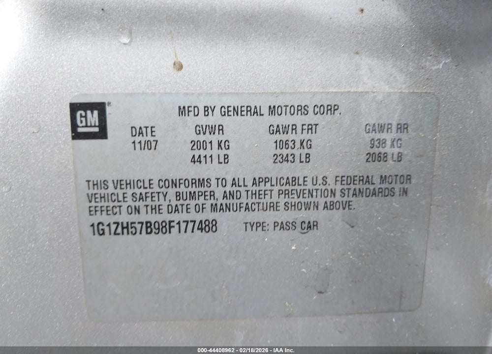 2008 CHEVROLET MALIBU LT VIN: 1G1ZH57B98F177488